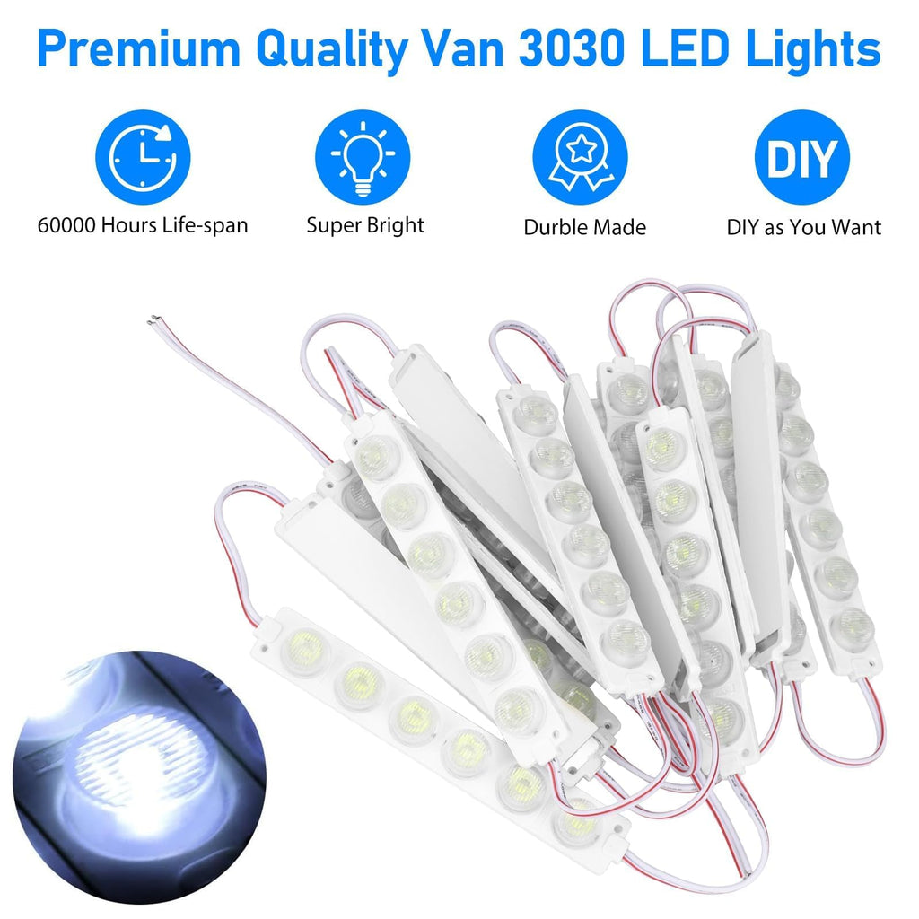 15-Pack 12V LED Interior Lights – 90 LEDs, 3030 Chip, 200LM Super Bright White Strip for Van RV Trailer Ceiling