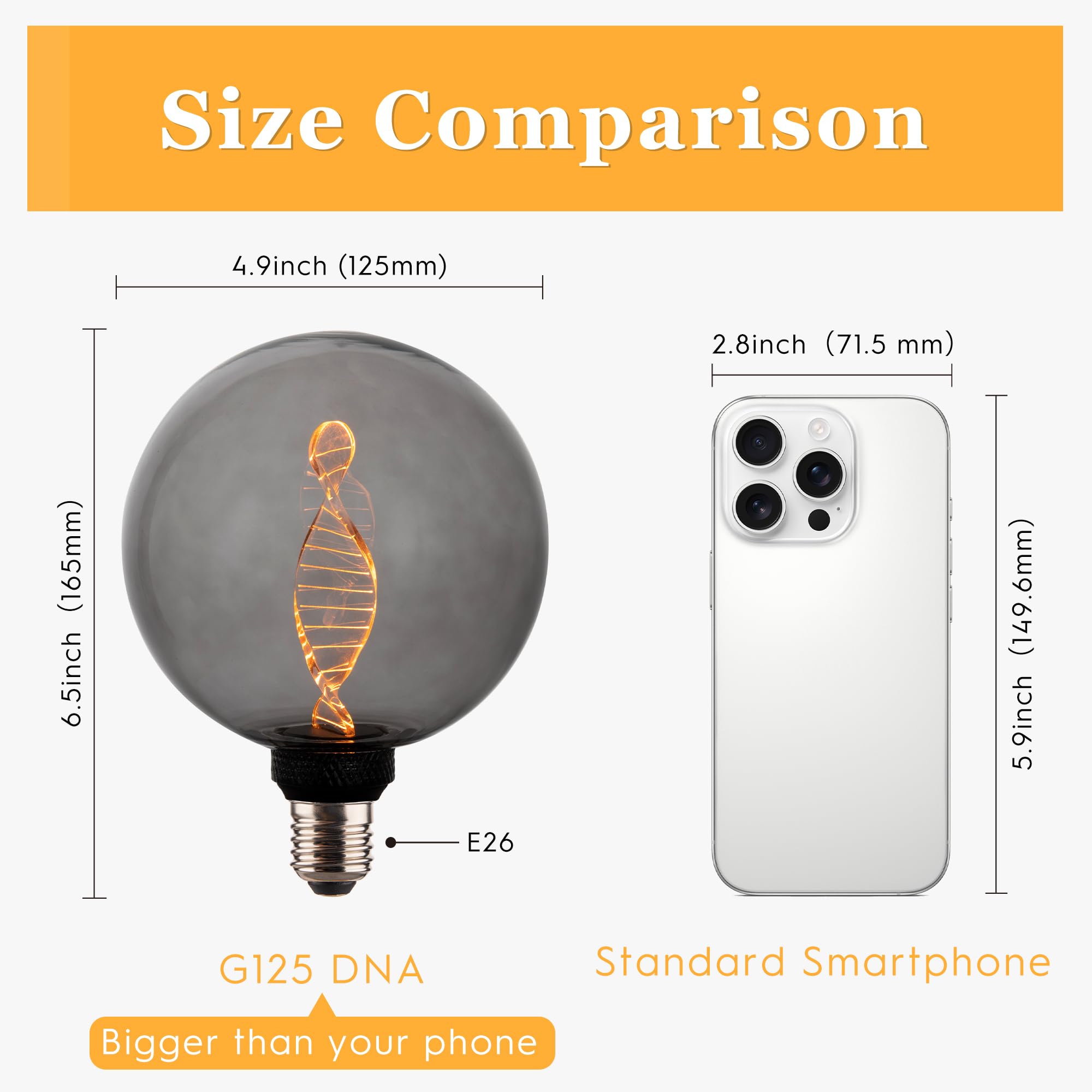 Harwez Stained Glass LED Bulb Dimmable – 3.5W, 55LM Soft Dim, E26 Base, Smoke Globe for Mood Lighting