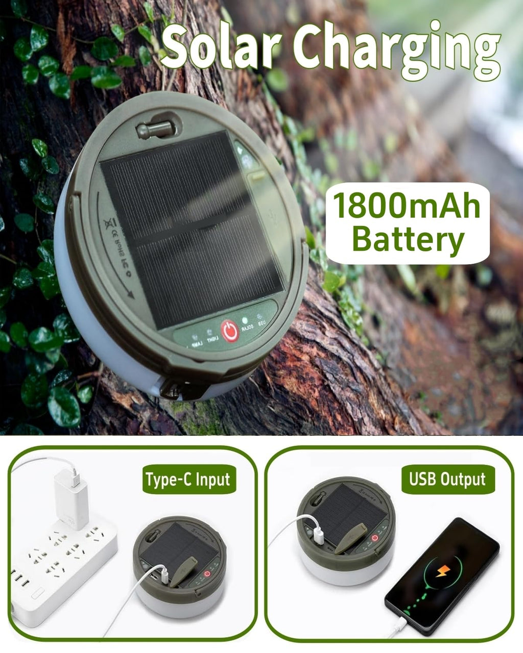 Solar outdoor string light, 4-in-1 camping lantern, 8 modes