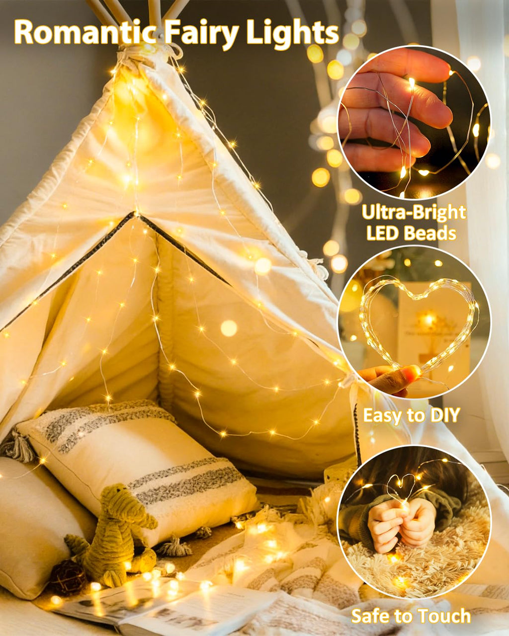 Battery-operated outdoor string light 4-pack, 20ft waterproof with timer