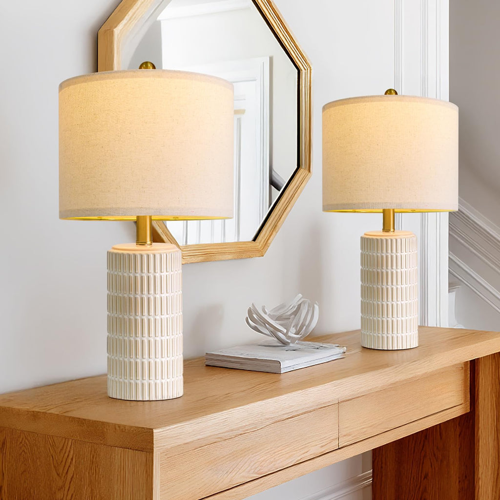 Set of 2 farmhouse ceramic table lamps for bedside and decor