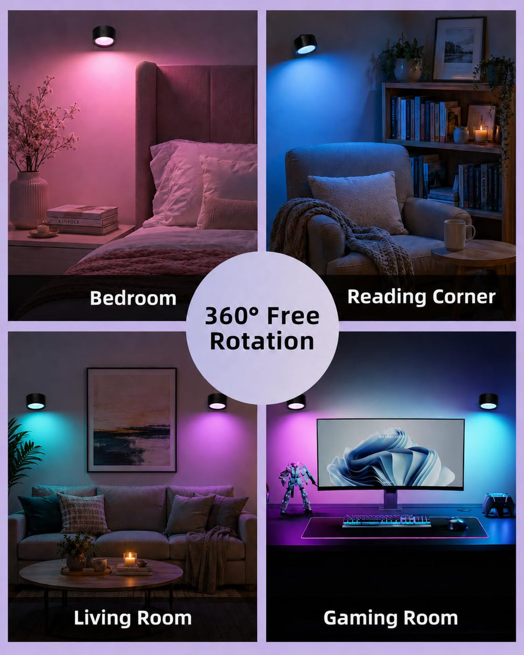 Rechargeable RGB wall sconces, set of 3, dimmable home decor lighting