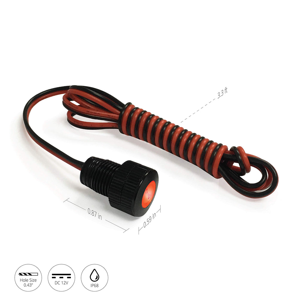 Oznium Brightest LED Light Bolt – 12V Flush Mount, 11mm Aluminum Housing, Red LED for Bumper Grille Dashboard & Motorcycle Lighting