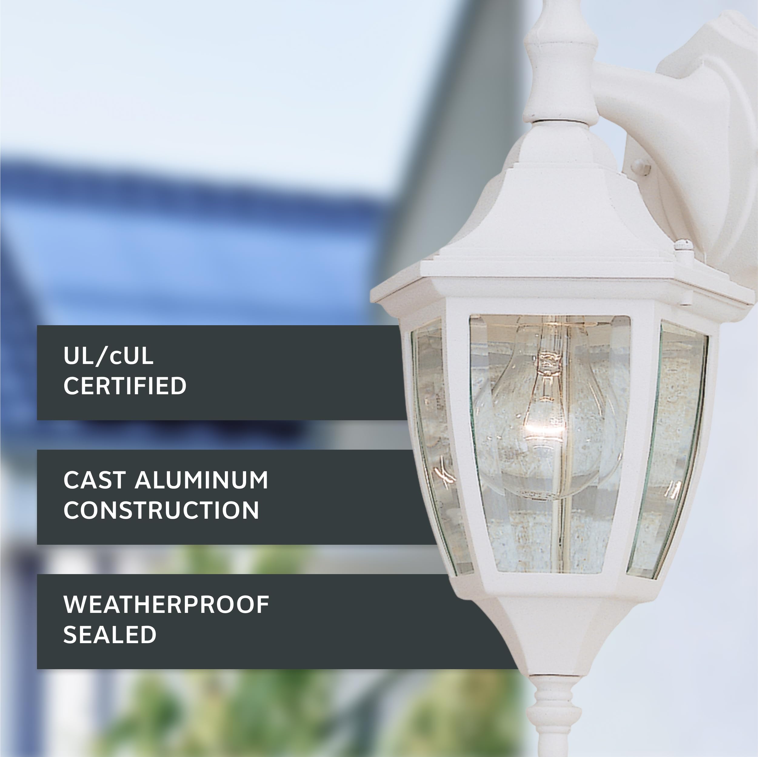 Designers Fountain 14.25" Outdoor Wall Lantern Sconce – Waterbury White Exterior Light Fixture for Front Door, Patio & Porch