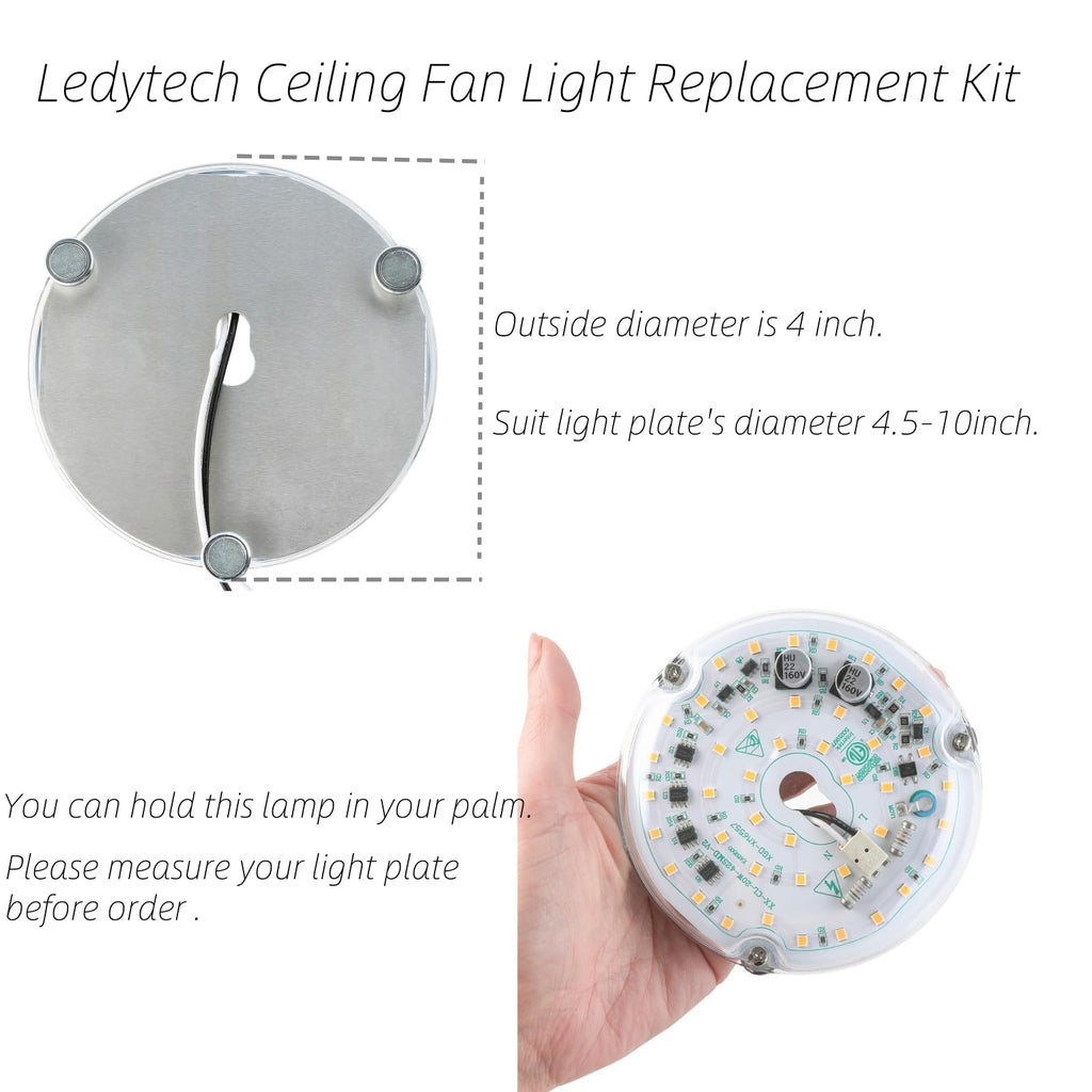 Ledytech 4 Inch LED Retrofit Kit – 18W 2200LM 3000K Warm White, Dimmable CRI90 for Ceiling Fan Light Replacement