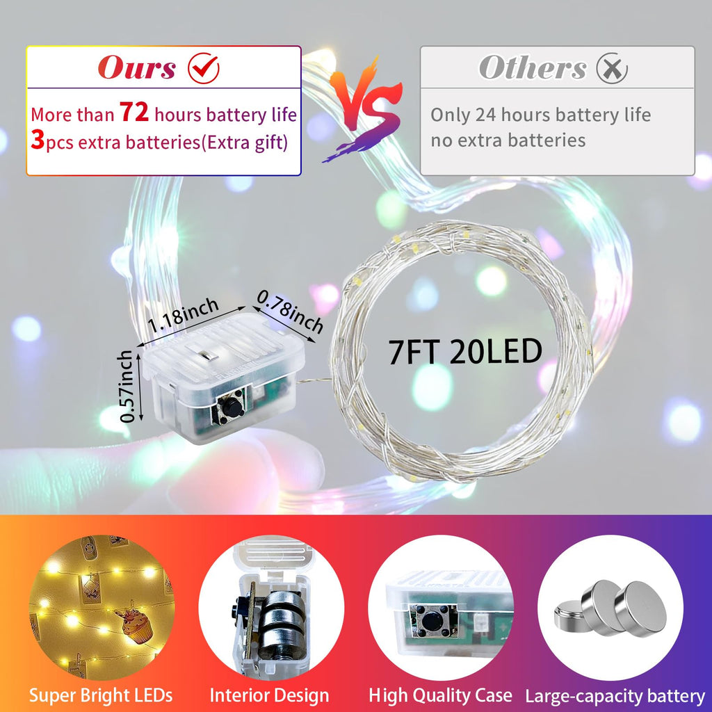 50-Pack Multicolor LED String Light Set, 7Ft Waterproof Twinkle Firefly