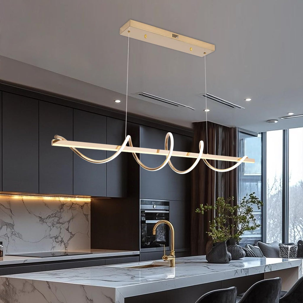 Gold Twist-Design LED Chandelier, Dimmable Pendant for Dining Decor