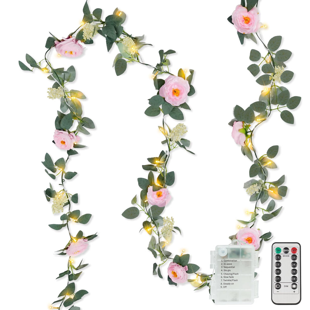 Floral vine LED string lights with remote for weddings and decor