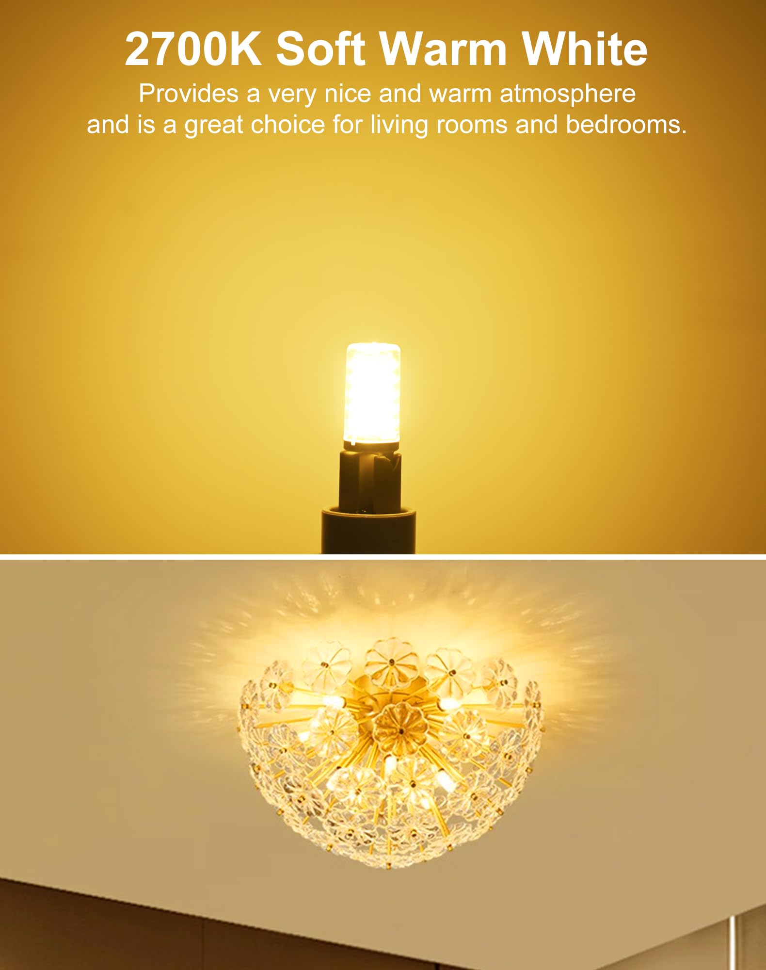 6-Pack G9 LED Bulbs Dimmable – 4W (40W Halogen Equiv.), 2700K Warm White, 400 Lumens for Chandeliers & Decorative Lighting
