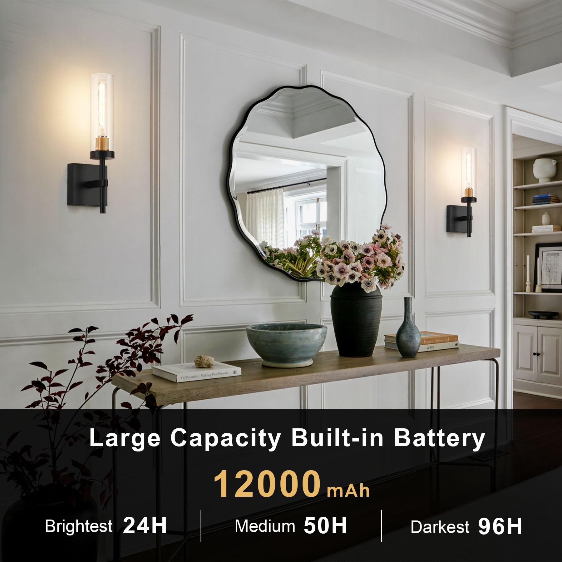 Battery operated wall sconce set for home decor with remote