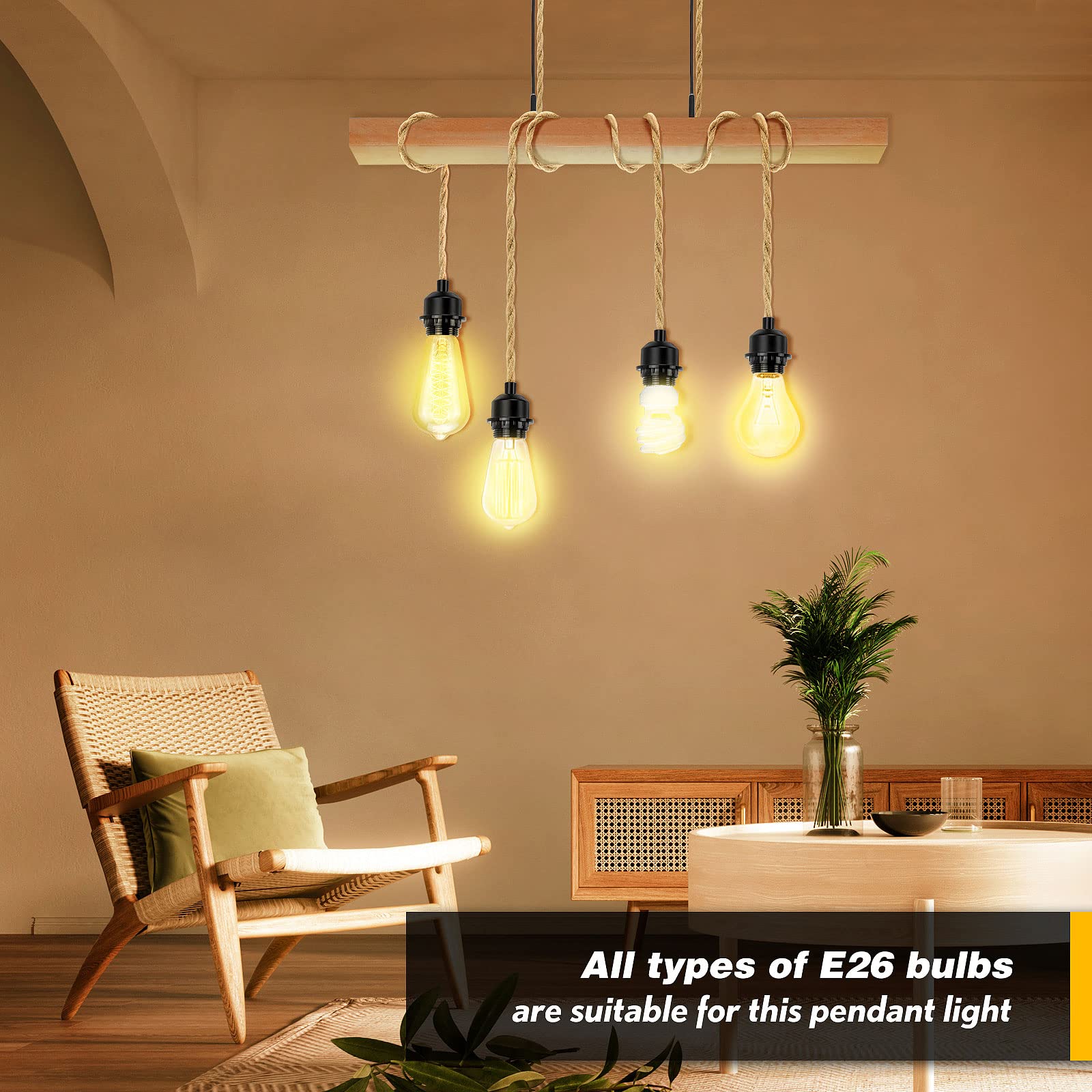Hemp rope pendant light cord kit, 2-pack, farmhouse decor