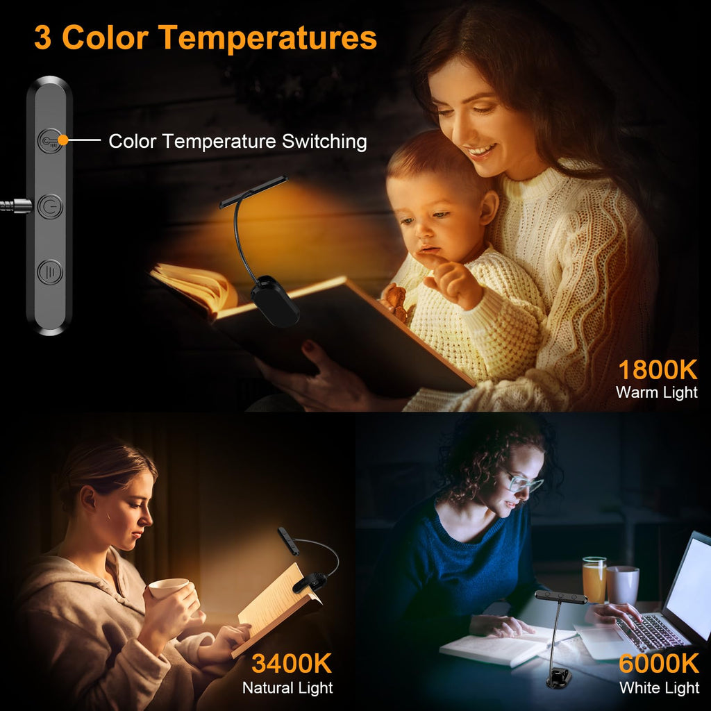 Gritin Rechargeable Book Light – 19 LED, 90Hr Runtime, Eye-Care 3 Color Temps, Memory Function for Reading in Bed