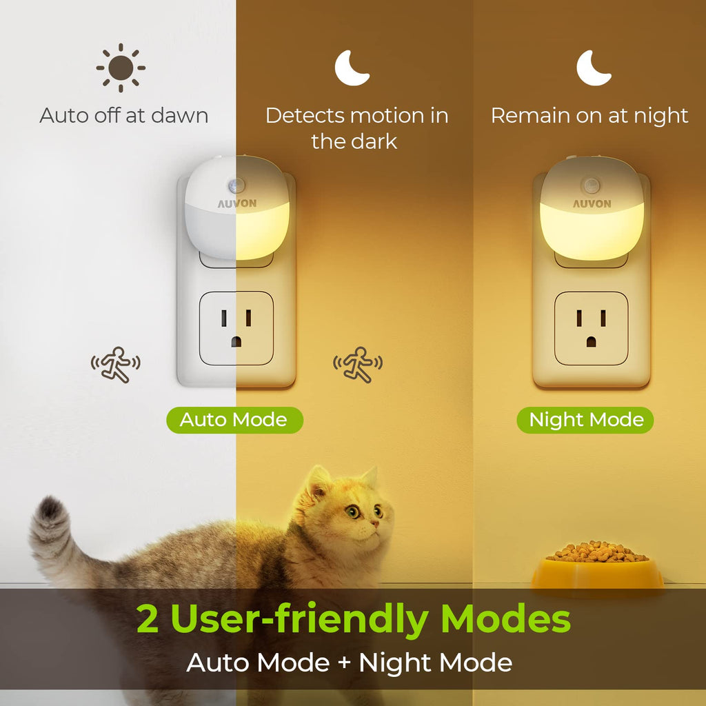 Plug-In Warm White Night Light with Motion & Dusk-to-Dawn Sensor, 4-Pack