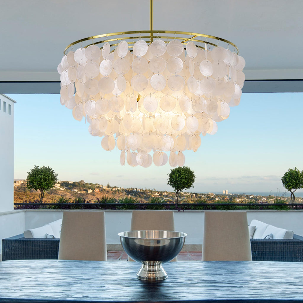 Capiz Shell 6-Light Coastal Chandelier for Dining Room Decor