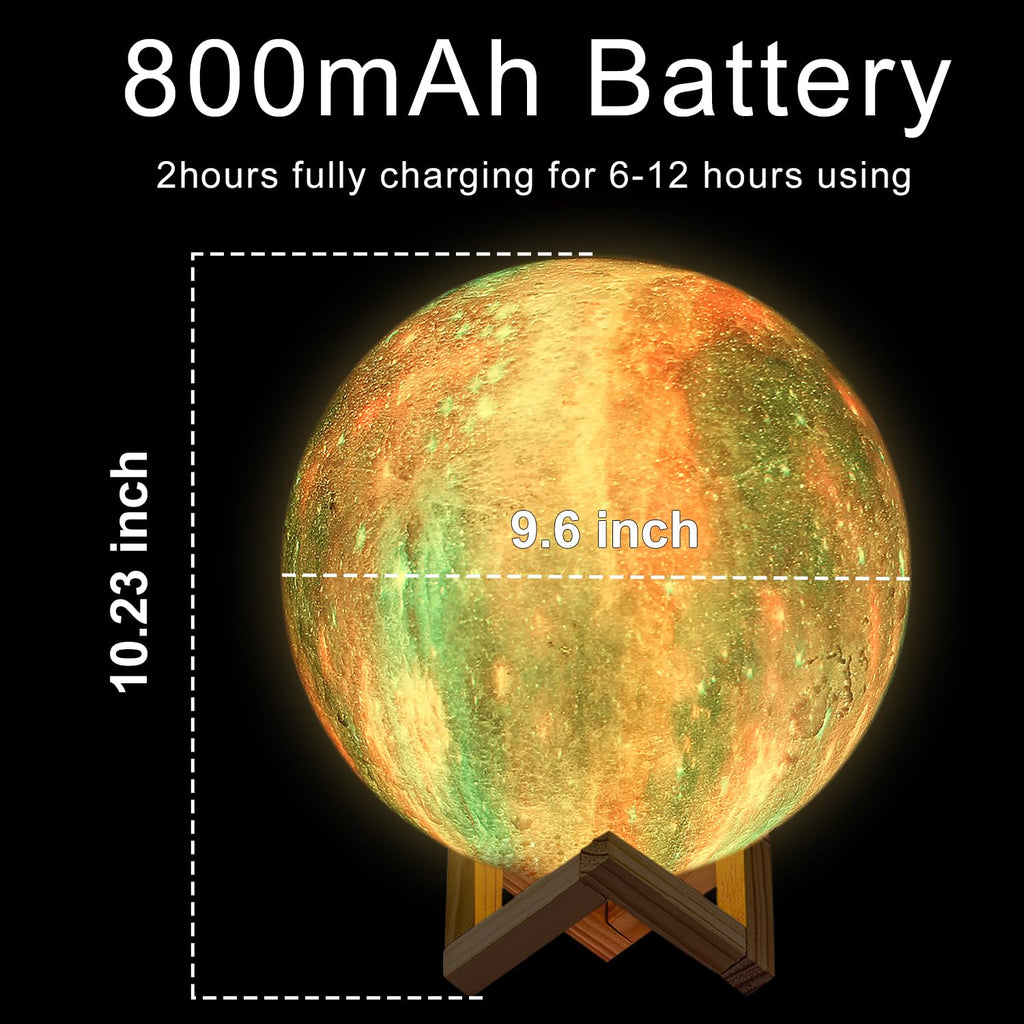 9.6-inch 3D moon night light with 16 colors, stand and remote