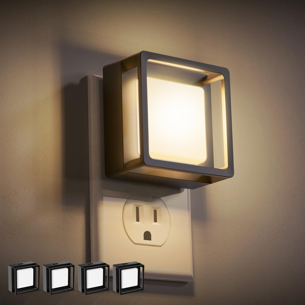 Dimmable plug-in LED night light with dusk-to-dawn sensor, 4-pack