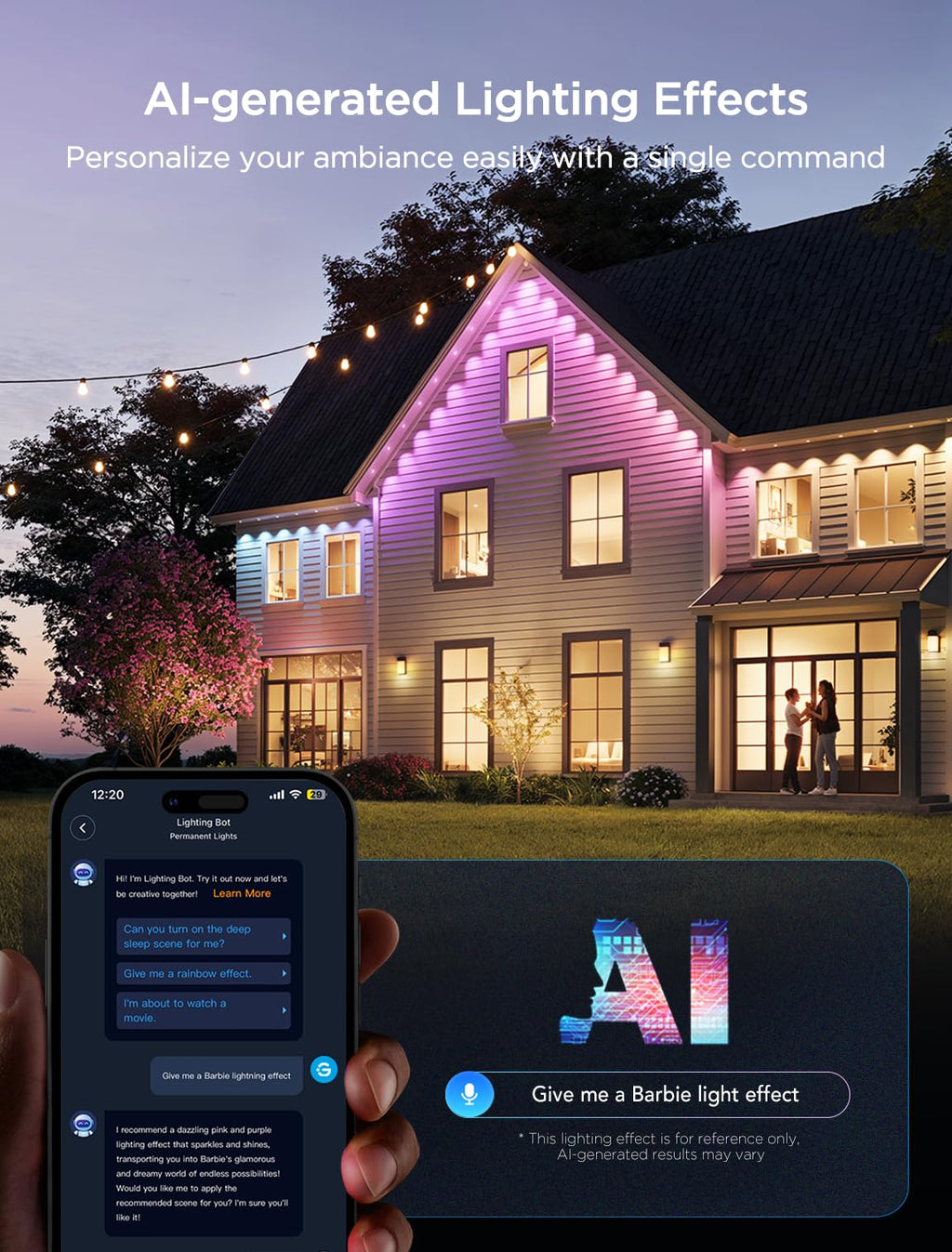 50ft RGBIC outdoor string lights with 100 scene modes