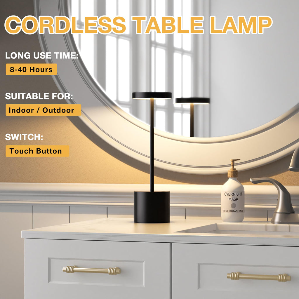 Set of 2 cordless rechargeable table lamps for patio dining