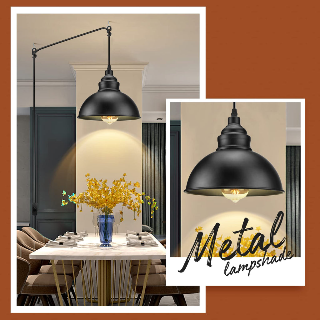 Plug-In Industrial Pendant Light with 15Ft Cord for Home Decor