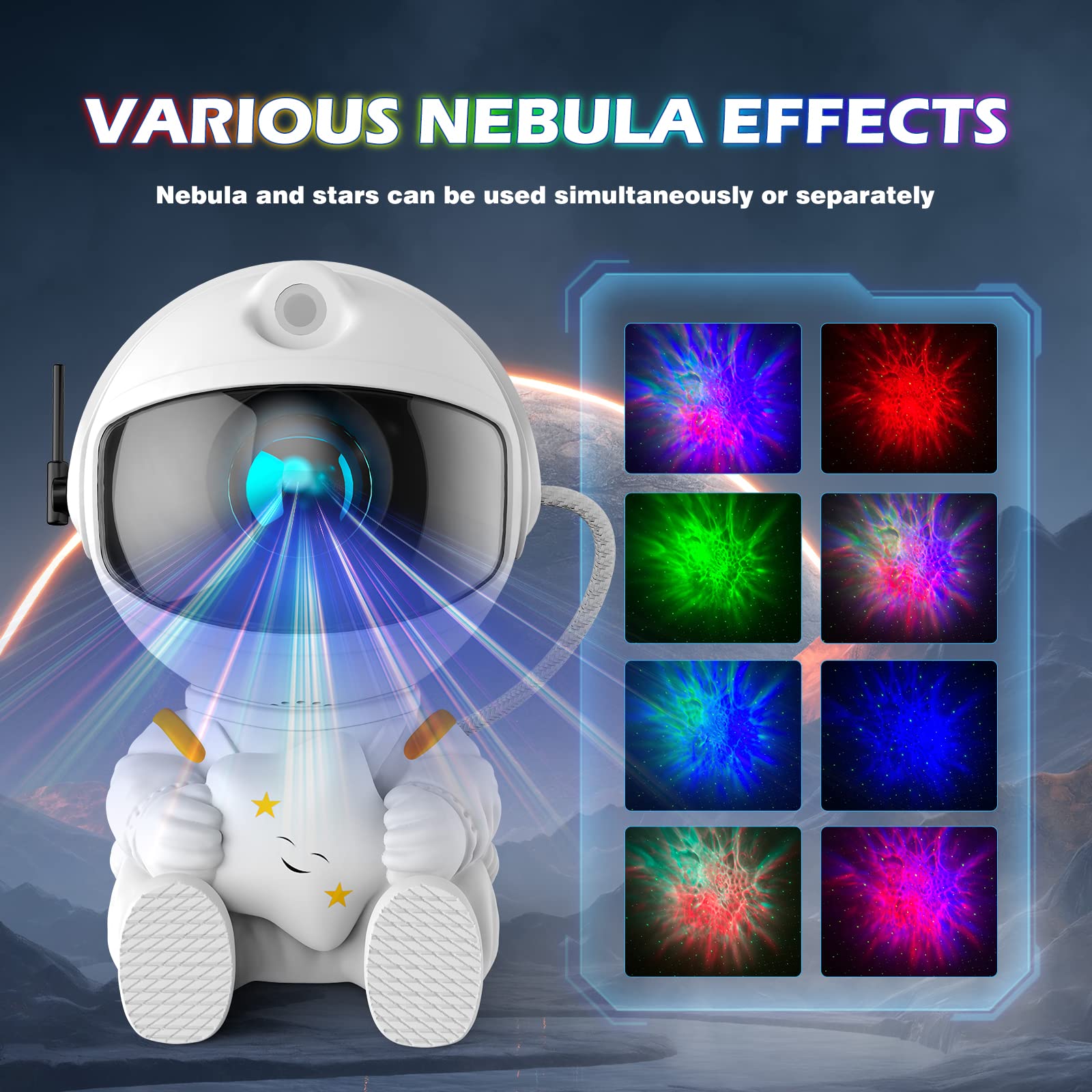 Astronaut galaxy star projector night light with timer and remote