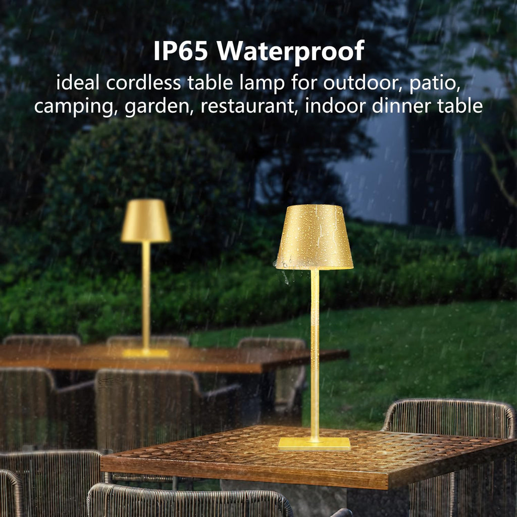 Cordless rechargeable table lamp 2-pack, waterproof, gold