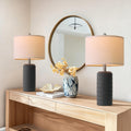 Stone-look matte ceramic table lamp set for bedroom nightstands, black
