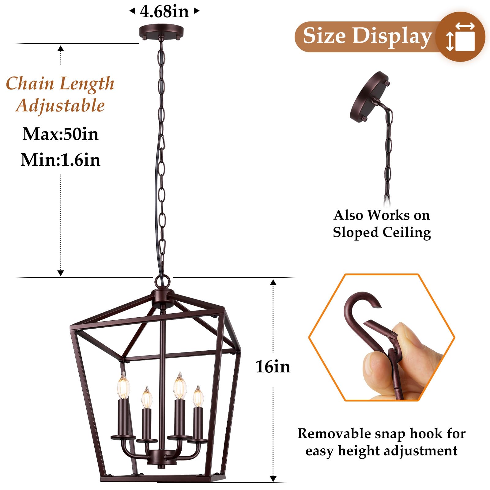 Oil-Rubbed Bronze 4-Light Farmhouse Cage Chandelier for Kitchen Decor