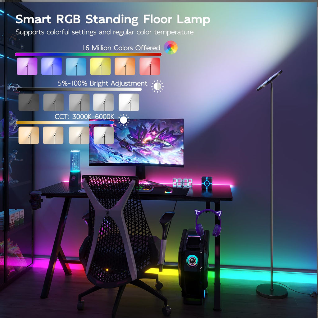 Smart RGB LED floor lamp with app and remote control, 32W