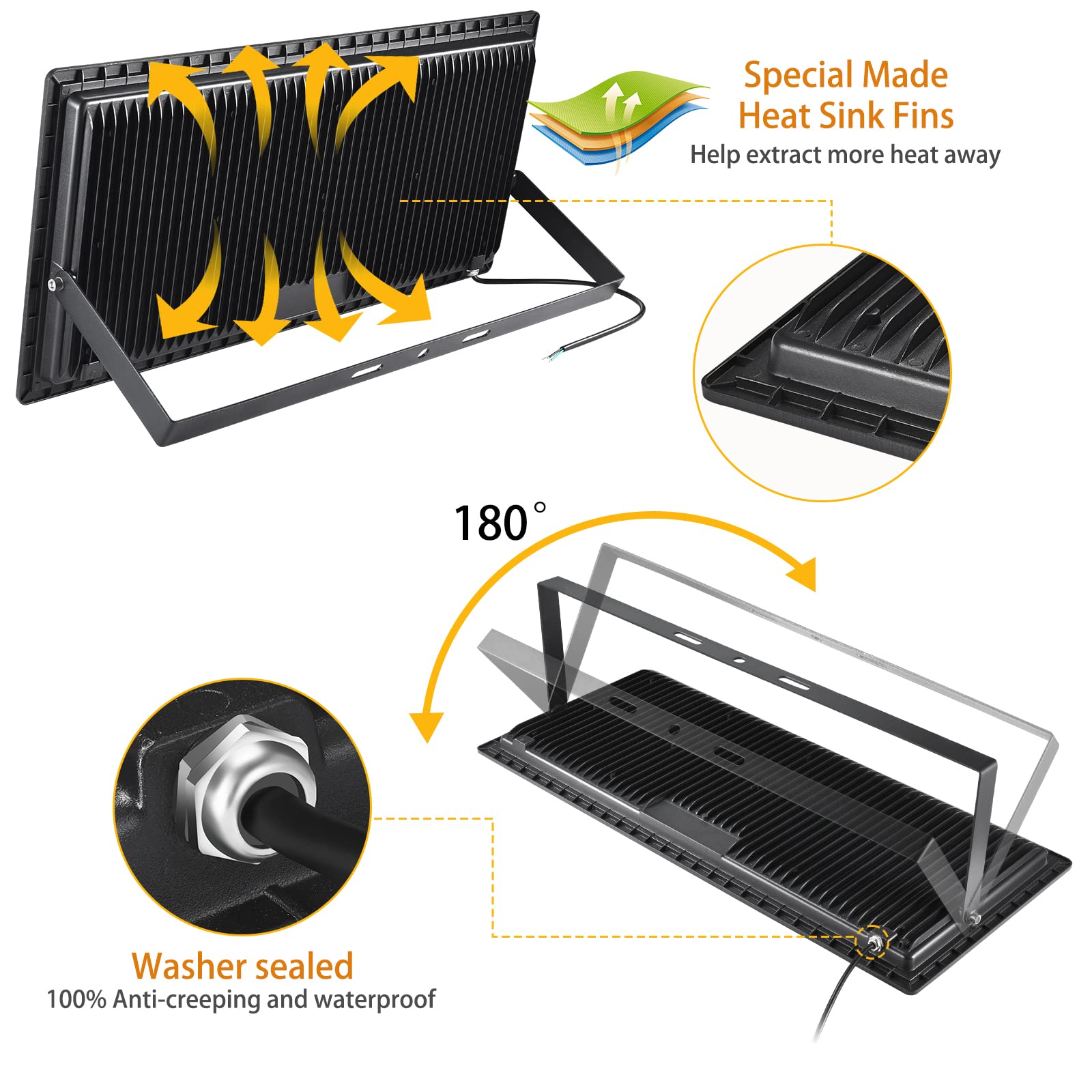 XYCN 600W LED Stadium Flood Light – 67500LM, 5000K Daylight, IP66 Waterproof, 3050W Equivalent for Sports Fields & Arena