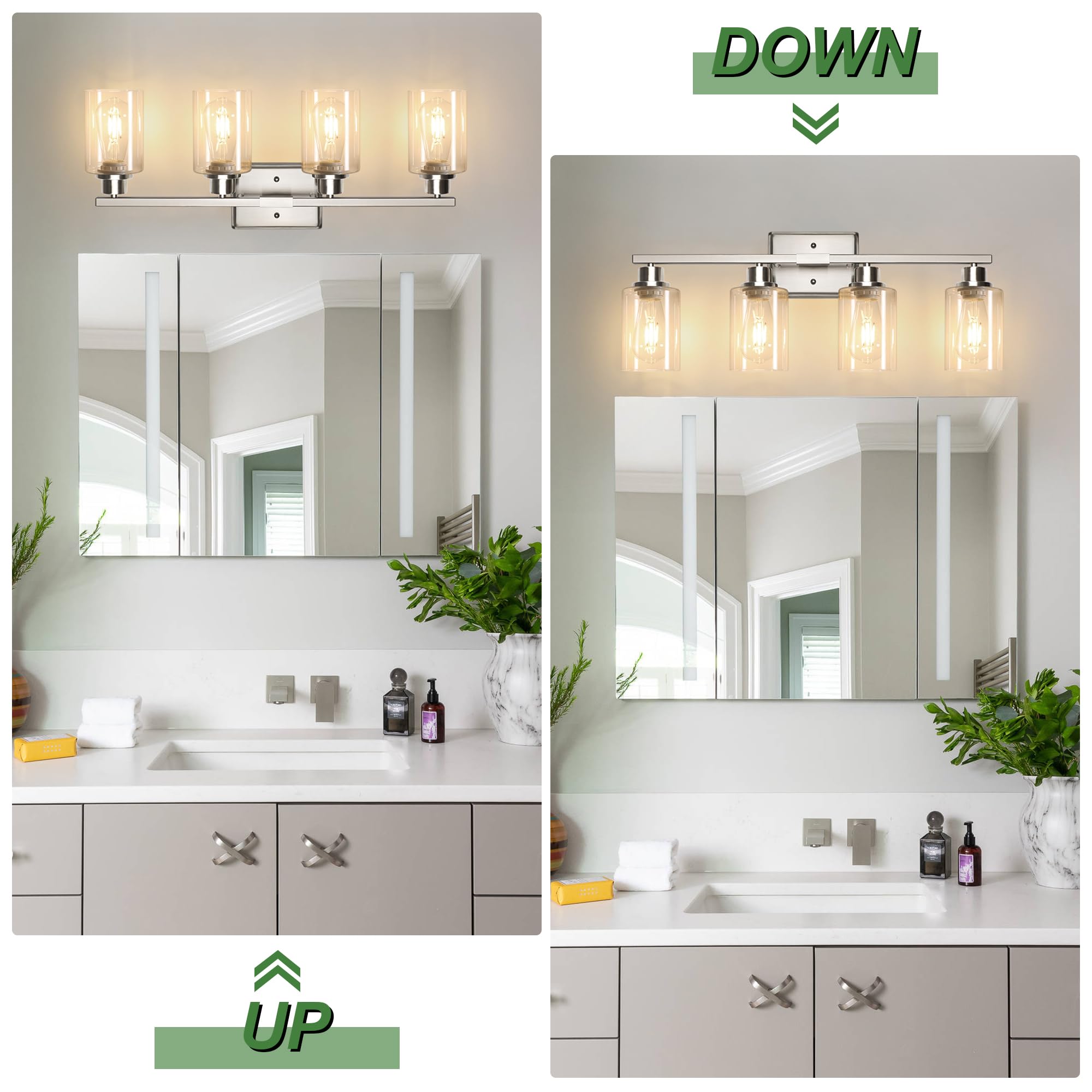 4-light brushed nickel vanity wall sconce for bathroom mirror decor