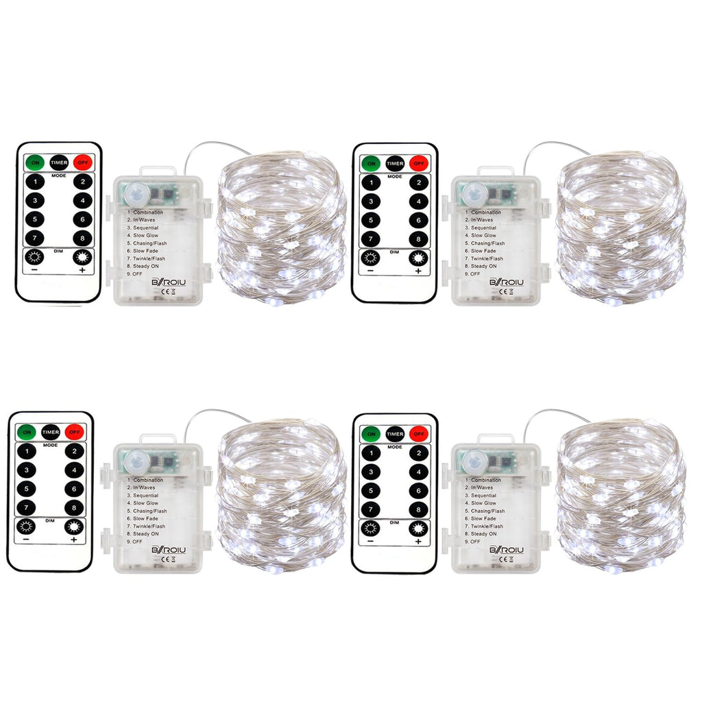 4-pack cool white battery fairy string lights with remote and timer
