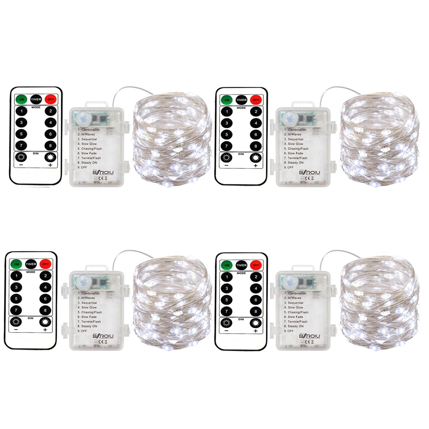 4-pack cool white battery fairy string lights with remote and timer