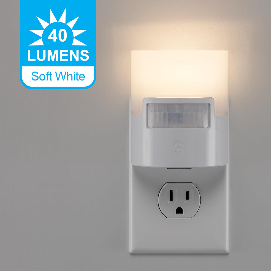 Plug-in LED motion sensor night light, soft white, UL-certified, 2-pack