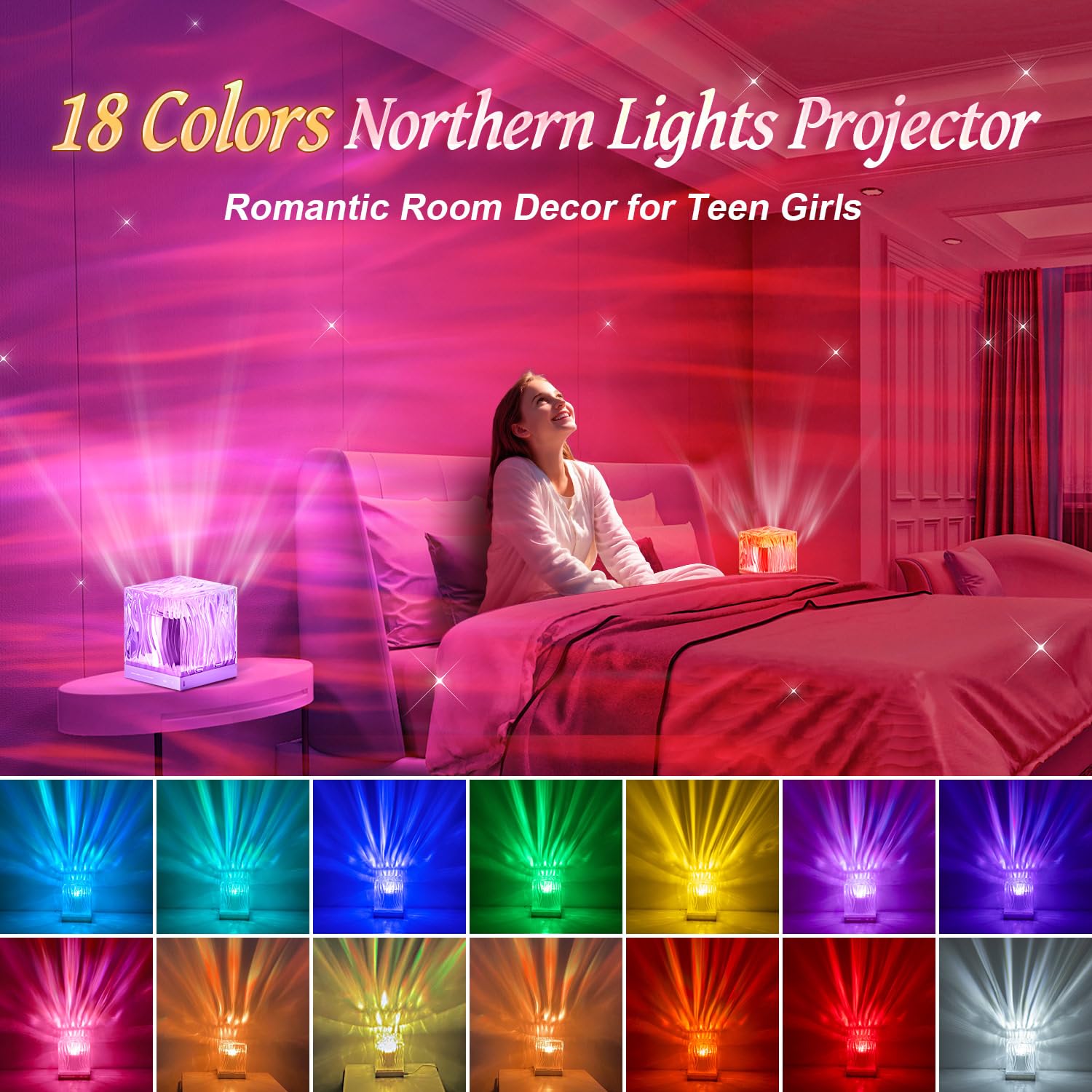 18-color galaxy projector night light with lava lamp effect for mood lighting