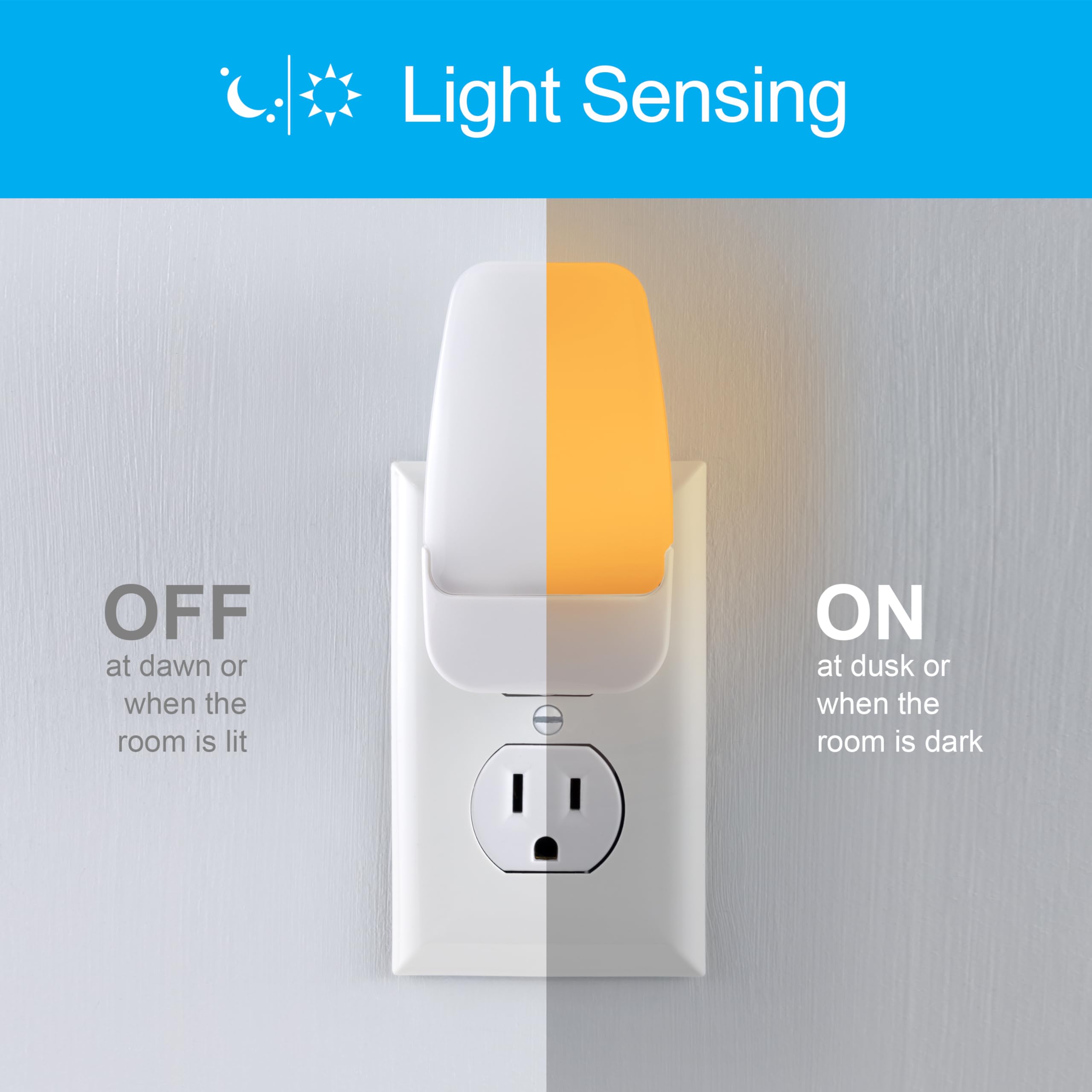 Amber plug-in LED night light 4-pack with dusk to dawn sensor