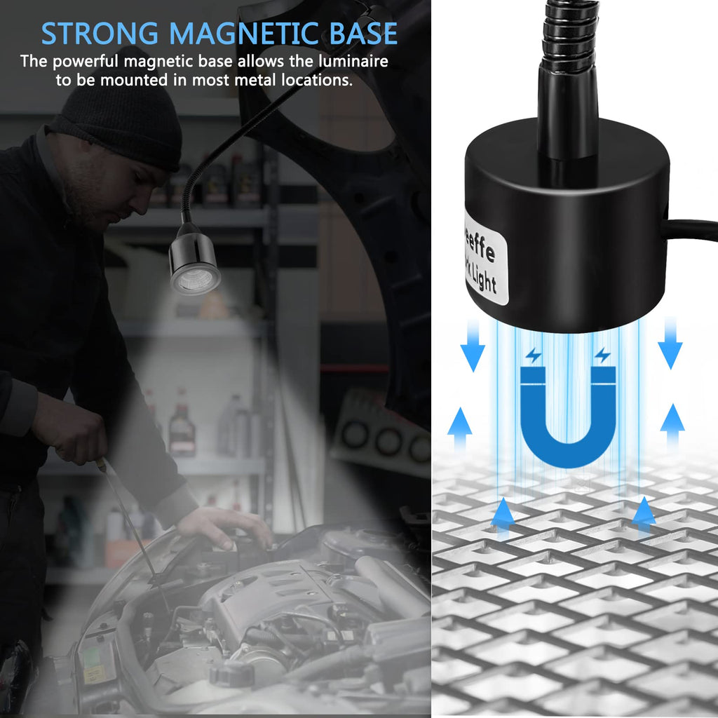 Deeffe Magnetic LED Work Light – 750LM, 7W, Flexible Gooseneck, 16" Reach, Aluminum Base for Workshop & Machine Tasks