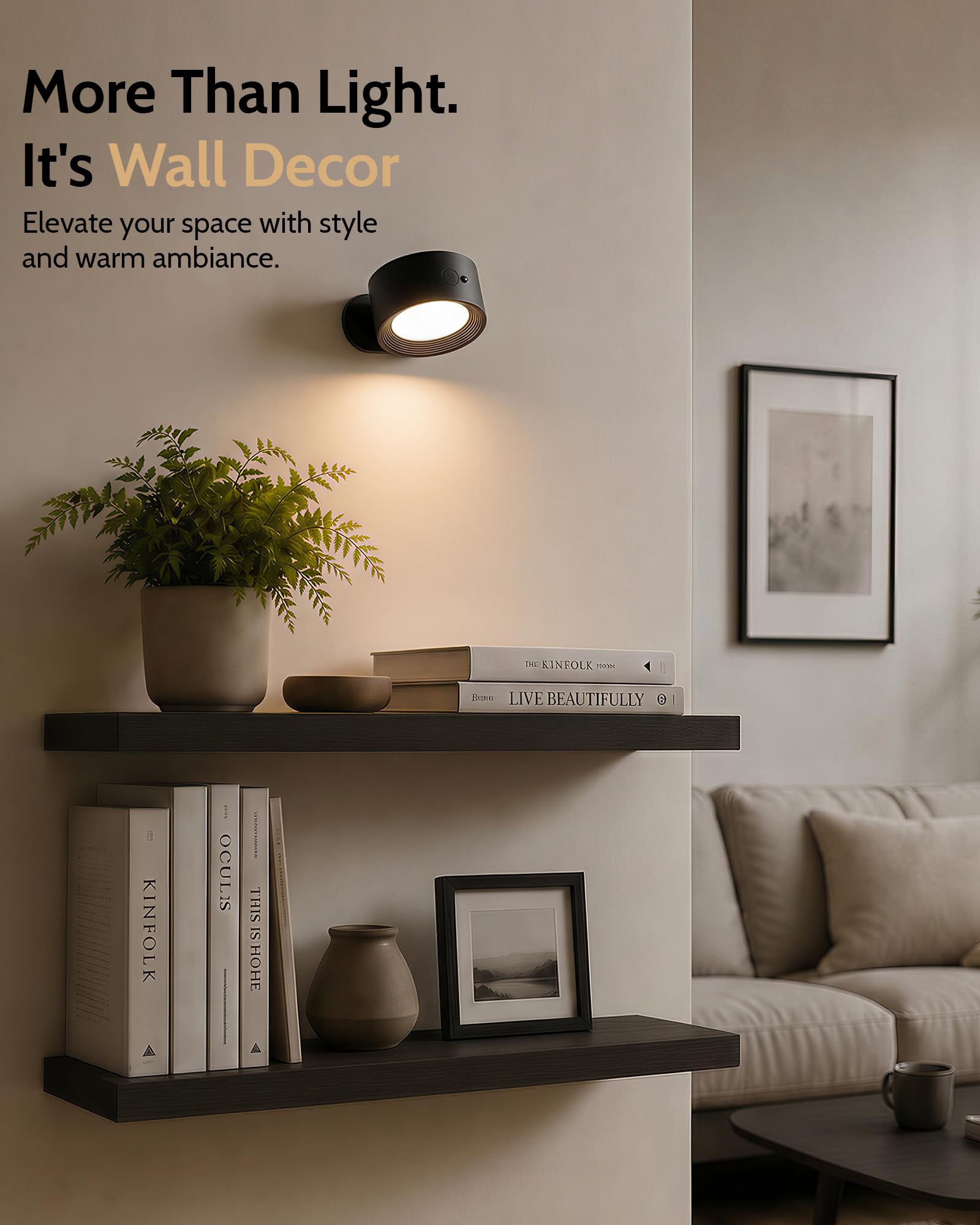 Rechargeable wall sconce lights for home decor, set of 2