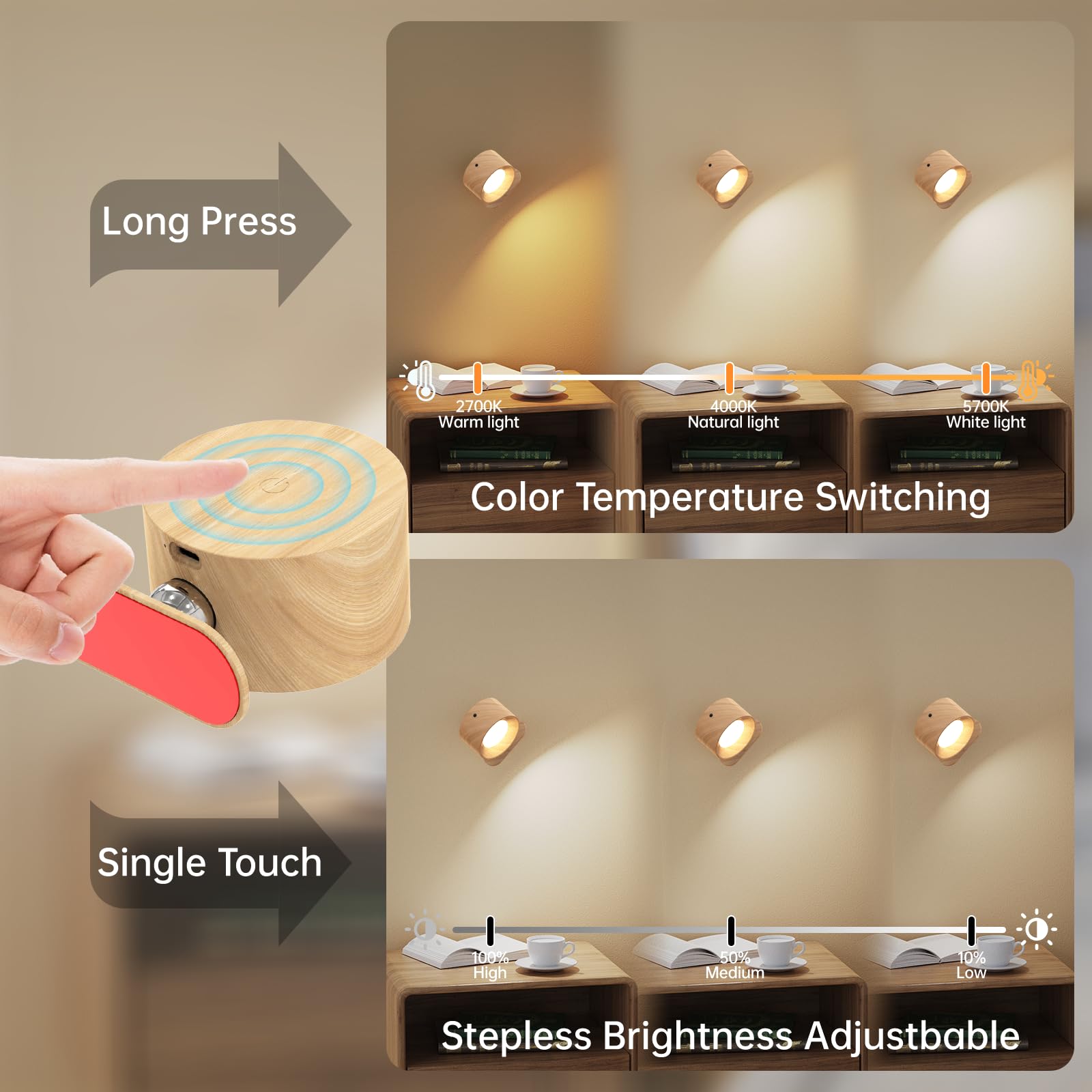 Rechargeable wall sconce 3-pack for home decor with remote
