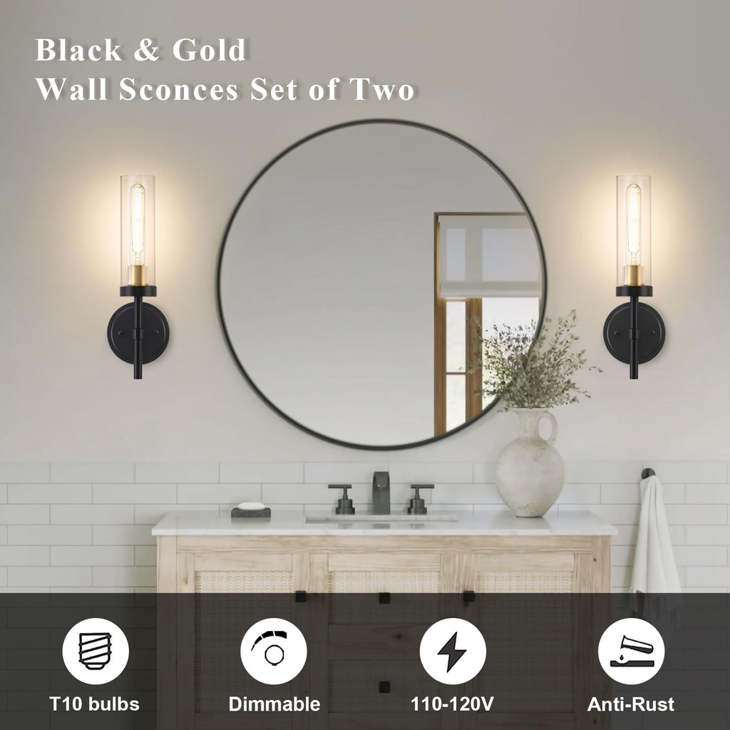 Black and gold hardwired wall sconce set of two for home decor