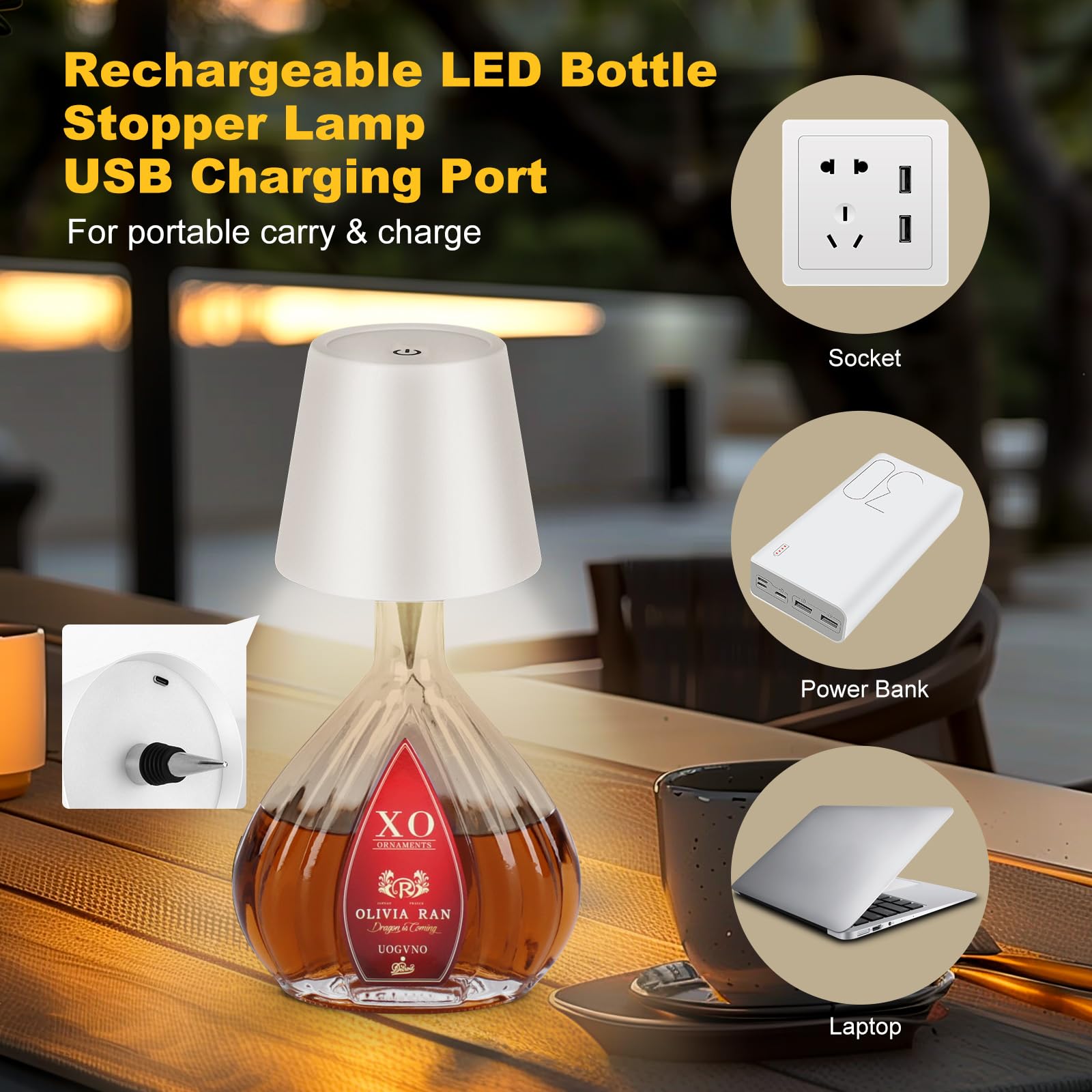 Rechargeable LED bottle lamp with 3 color modes for decor