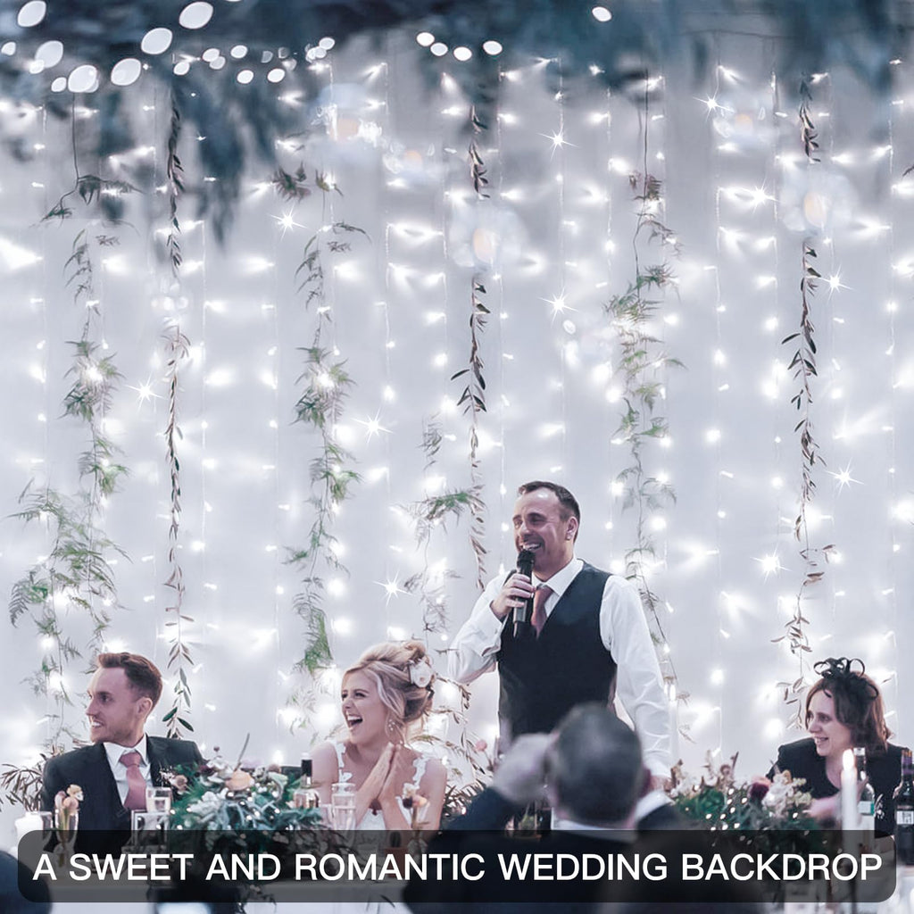 White curtain string light, 200 LED, USB plug-in with timer
