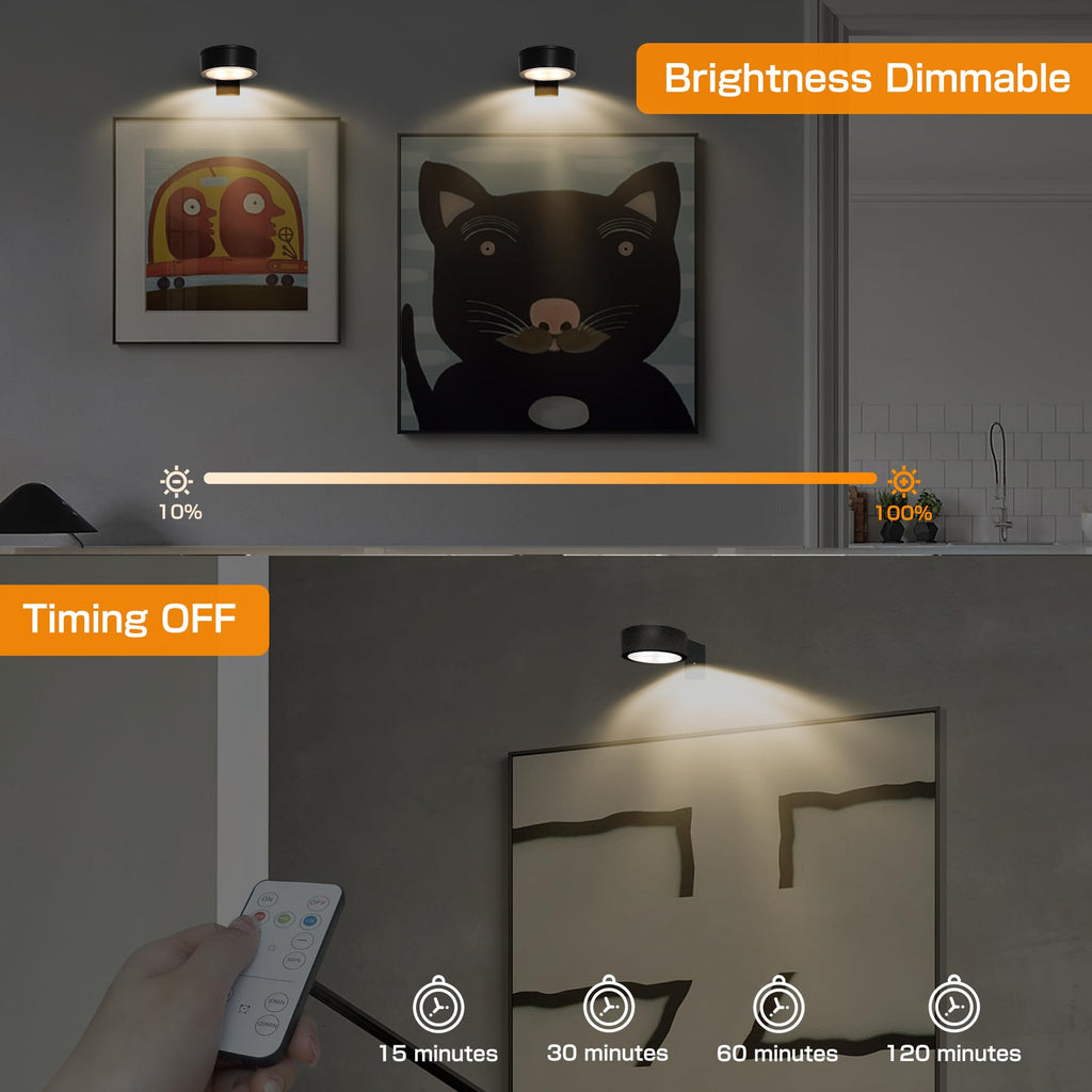 2-Pack Picture Lights Battery Operated – Wireless, Remote Control, Dimmable with Timer for Paintings & Art Display