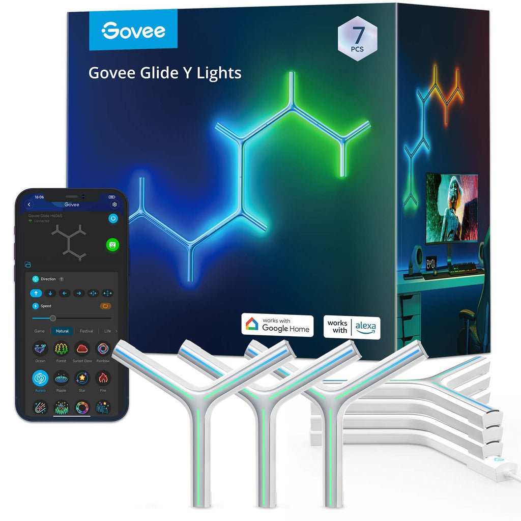 Smart RGBIC wall light panels, 7-pack, gaming room decor lighting