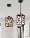 2-Pack Wood Grain Farmhouse Pendant Lights for Kitchen Decor