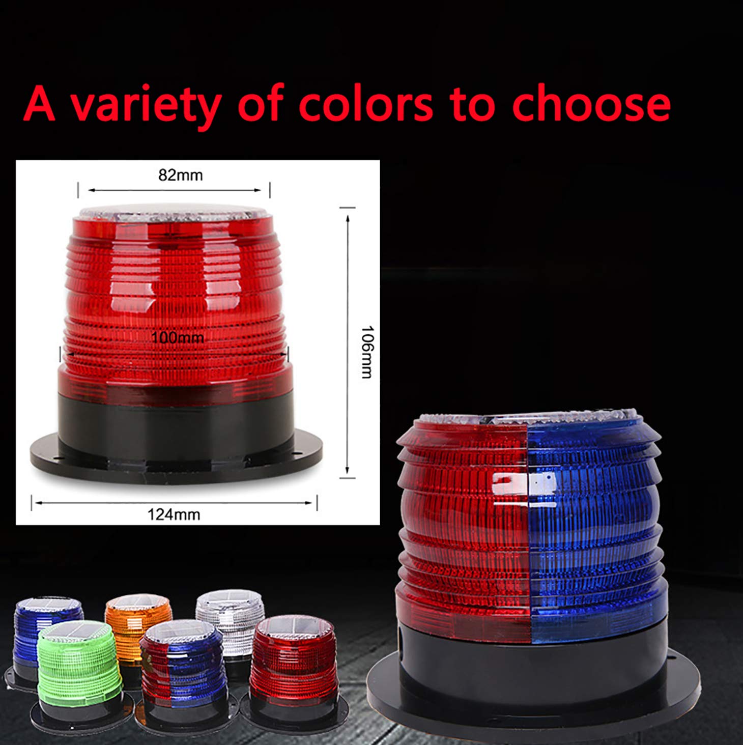 RISOON Solar Strobe Warning Light – 5W, Magnetic Base, IP65 Waterproof, 1000M Visibility for Construction & Marine (Red)