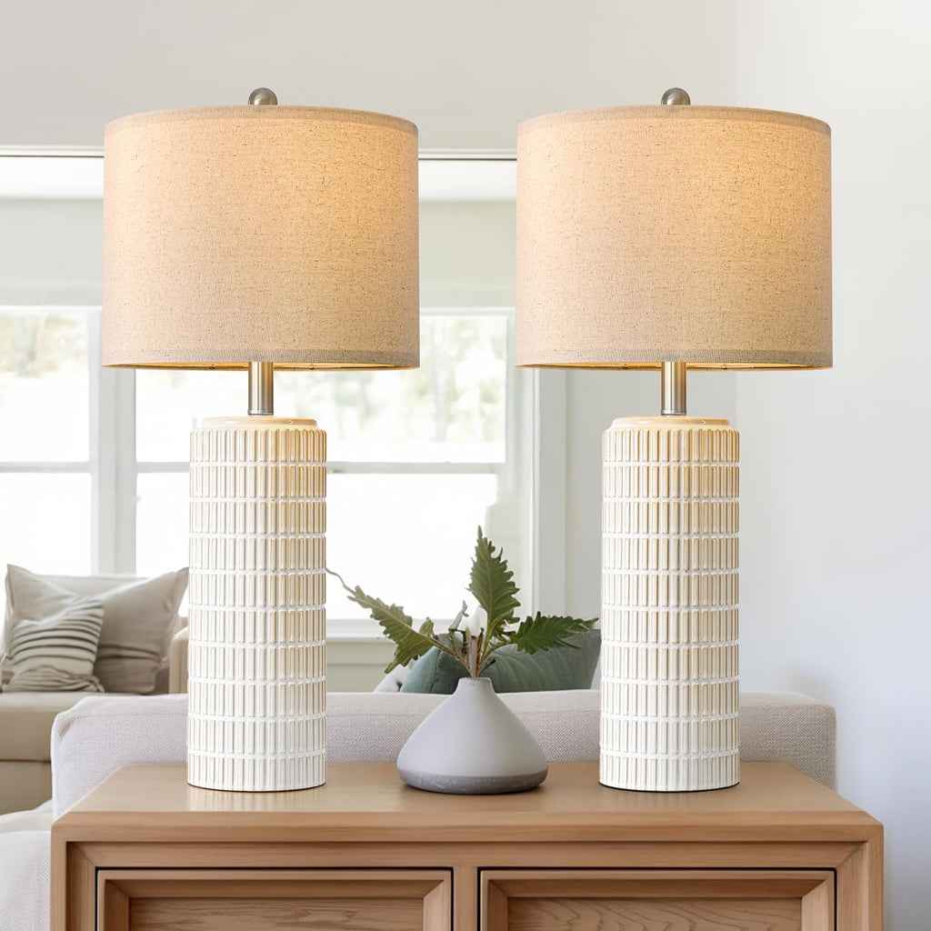Set of 2 tall ceramic table lamps for bedside and living decor