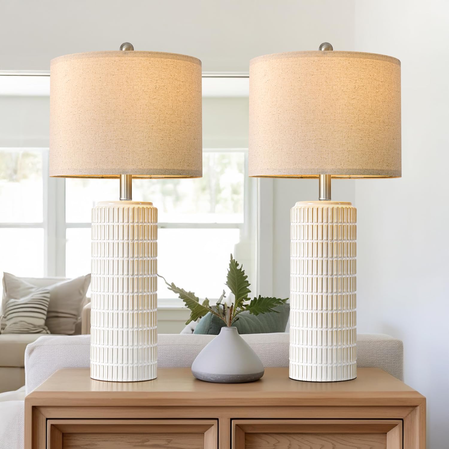 Set of 2 tall ceramic table lamps for bedside and living decor