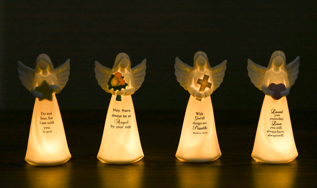 Porcelain Angel Night Light with Star – 7 Inch Guardian Angel Statue, LED Glow, Bible Verse DIY for Home Decor & Collectibles
