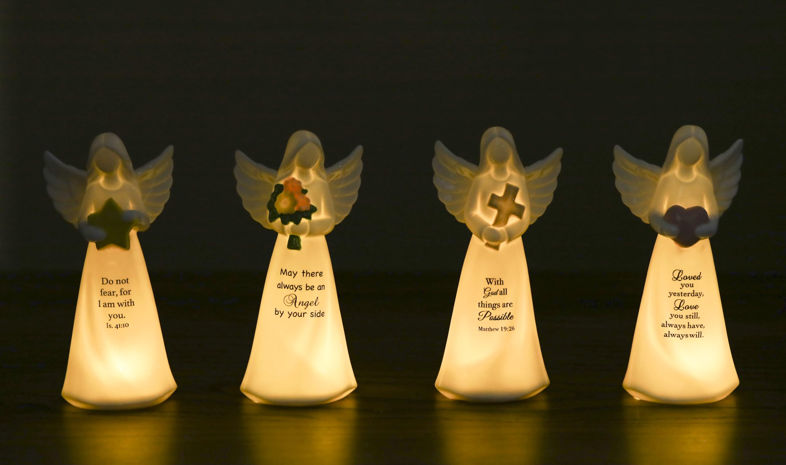 Porcelain Angel Night Light with Star – 7 Inch Guardian Angel Statue, LED Glow, Bible Verse DIY for Home Decor & Collectibles