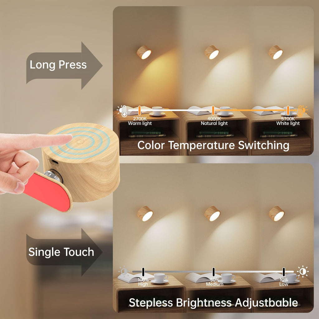 Set of 2 magnetic cordless LED wall sconces for bedside reading and decor